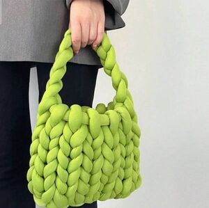 Green Chunky Cable Knit Bag